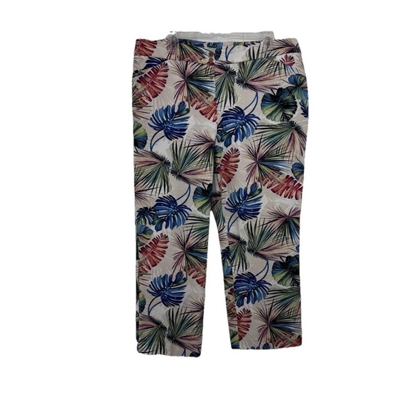 Chico's Pants - Chico's Cream Capri Pants with Blue and Coral Leaf Print